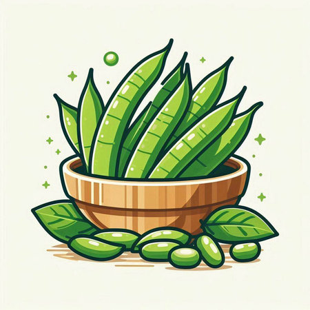 Aloe vera plant in a wooden bowl. Vector illustration.のイラスト素材