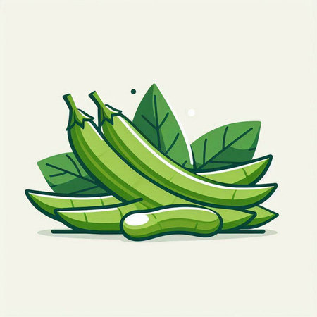 Illustration of green pea pods with leaves. Vector illustration.のイラスト素材