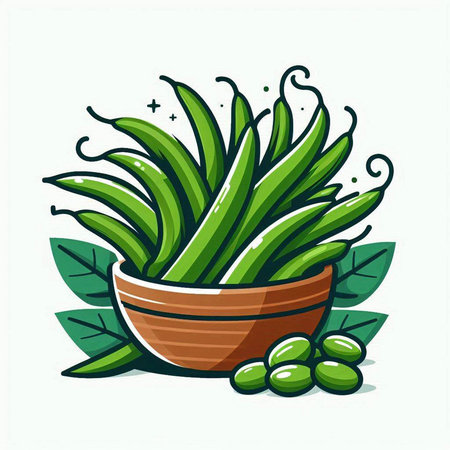 Illustration of aloe vera in a bowl with green leavesのイラスト素材