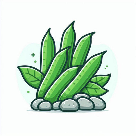 Vector illustration of a green pea plant on a white background.のイラスト素材