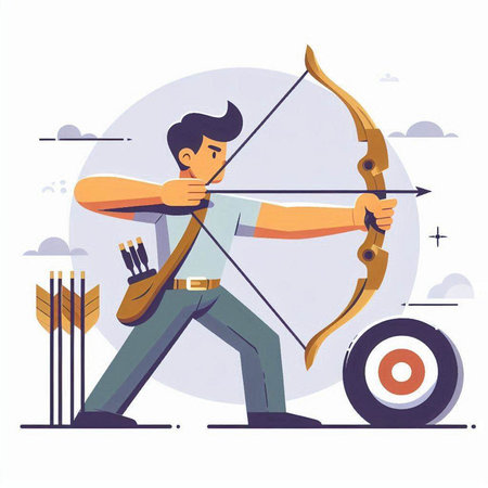 Archery sport vector illustration. Cartoon archer with bow and arrow.のイラスト素材