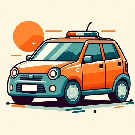 Vector illustration of a police car on the road in retro style.のイラスト素材
