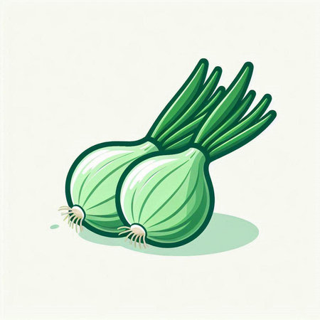 Illustration of a fresh green onion isolated on a white background.のイラスト素材