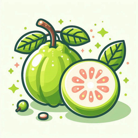Guava fruit vector illustration. Juicy green guava fruit.のイラスト素材