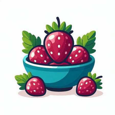 Strawberries in a bowl. Vector illustration on white background.のイラスト素材