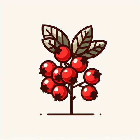 Vector illustration of a rowan branch with red berries on a light background.のイラスト素材