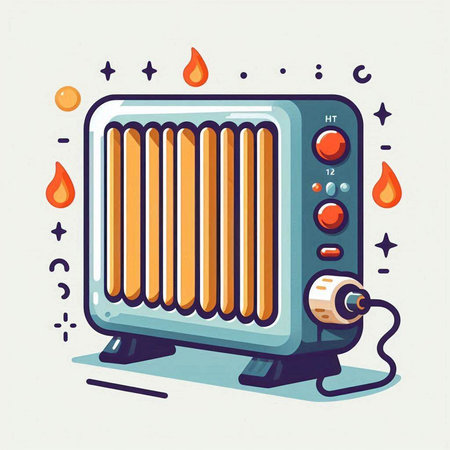 Illustration of an electric heater in flat style. Vector illustration.のイラスト素材