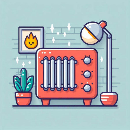 Vector illustration of home heating system. Flat line art style design.のイラスト素材