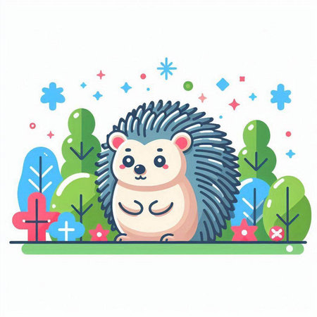 Cute hedgehog in the forest. Vector illustration in cartoon style.のイラスト素材