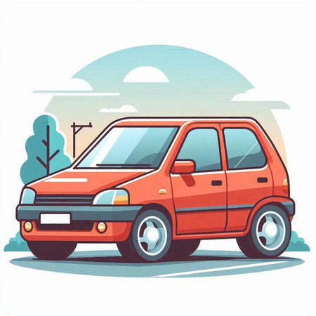 Car on the road. Vector illustration in cartoon style. Front view.のイラスト素材