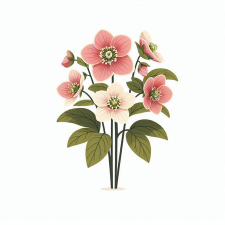 Beautiful pink flowers isolated on a white background. Vector illustration.のイラスト素材