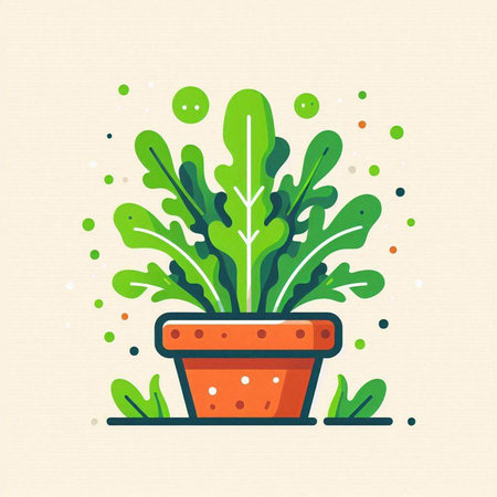 Flowerpot with green plants. Vector illustration in flat style.のイラスト素材