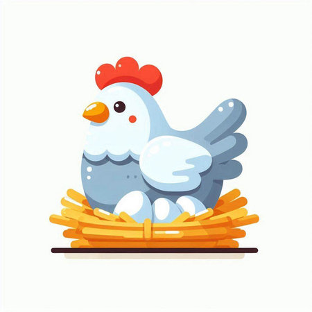 Chicken in the nest. Cute cartoon character. Vector illustration.のイラスト素材