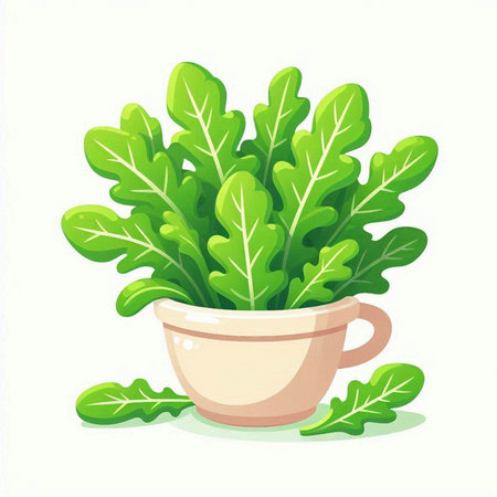 Illustration of fresh green salad in a bowl on a white backgroundのイラスト素材