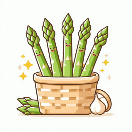 Illustration of asparagus in a basket on a white backgroundのイラスト素材