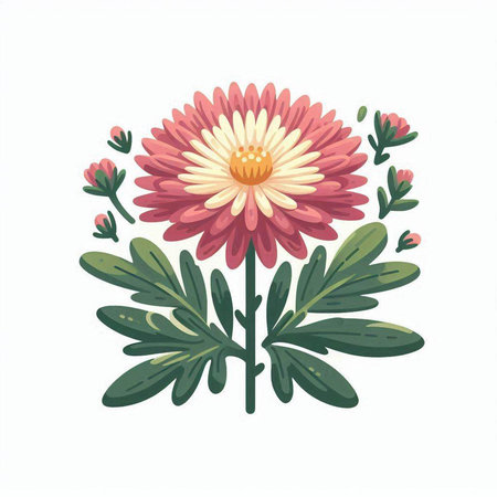 Pink chrysanthemum flower isolated on white background. Vector illustration.のイラスト素材