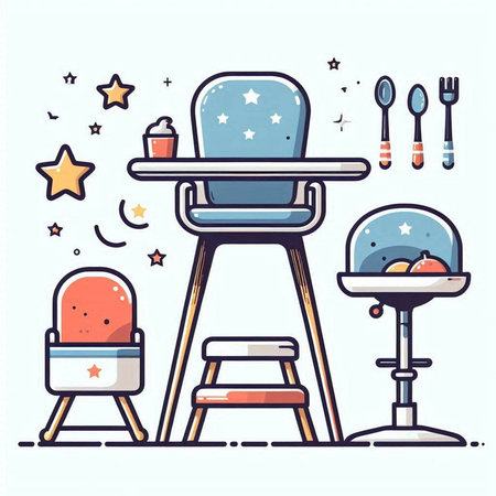 Set of children's chairs and table. Vector illustration in flat style.のイラスト素材