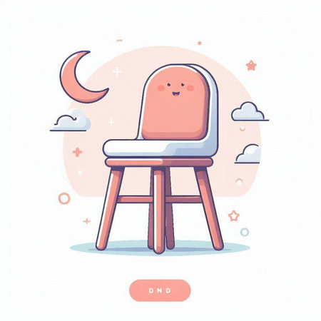 Vector cartoon illustration of a chair with a pillow and a crescent moonのイラスト素材