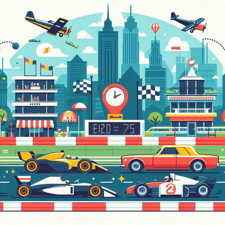 Vector illustration in flat style with cars on the city street. Urban transport.のイラスト素材