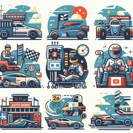 Set of vector cartoon illustrations of racing cars in flat design style.のイラスト素材