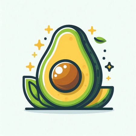 Avocado fruit icon. Vector illustration of avocado fruit with leaves.のイラスト素材