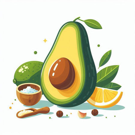 Avocado, lemon, salt, lime and spices. Vector illustration.のイラスト素材