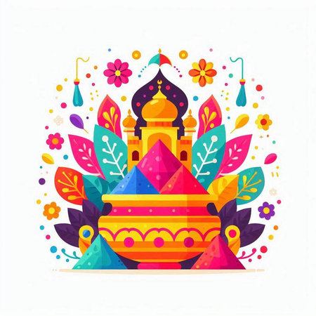 Colorful vector illustration of Colorful Indian Festival Holi greeting card.のイラスト素材