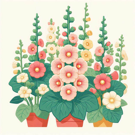 Flowers in pots. Vector illustration for your design. Vintage style.のイラスト素材
