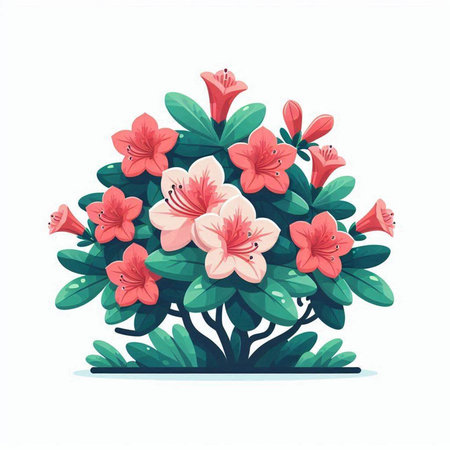 Azalea flower bouquet in cartoon style. Vector illustration.のイラスト素材