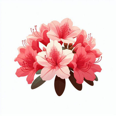 Rhododendron flowers bouquet isolated on white background. Vector illustration.のイラスト素材