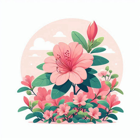Beautiful pink flowers in the garden. Hand drawn vector illustration.のイラスト素材