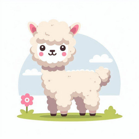Cute cartoon alpaca. Vector illustration in flat style.のイラスト素材