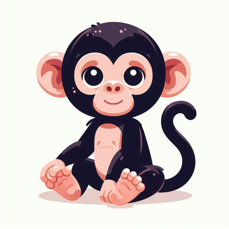 Cute little monkey sitting on the floor. Vector illustration in cartoon style.のイラスト素材