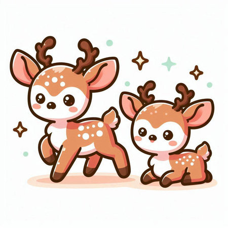 Cute cartoon deers on a white background. Vector illustration.のイラスト素材
