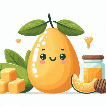 Cute kawaii kawaii kawaii kawaii kawaii orange fruit with honey. Vector illustration.のイラスト素材