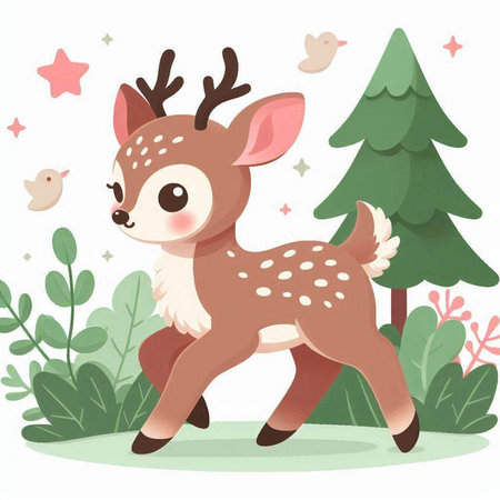 Cute cartoon deer in the forest. Vector illustration for your designのイラスト素材