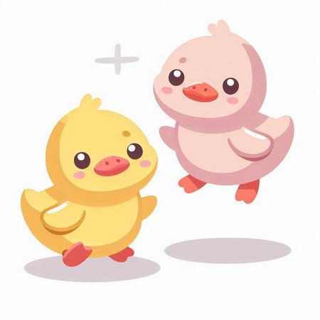 Cute baby duck and duckling on white background. Vector illustration.のイラスト素材