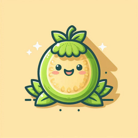 Cute and kawaii guava fruit character vector illustration.のイラスト素材
