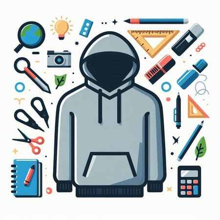 Hoodie and school supplies. Back to school. Vector illustrationのイラスト素材