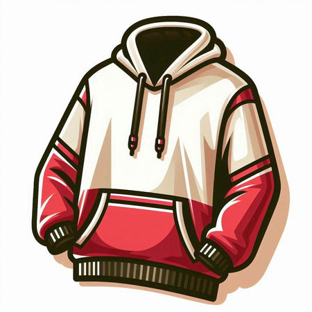 Vector illustration of a red and white hoodie on a white backgroundのイラスト素材