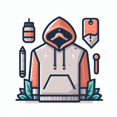 Hoodie with various accessories. Vector illustration in doodle style.のイラスト素材