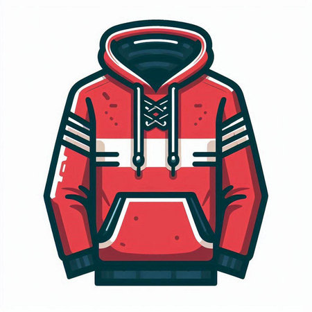 Winter sportswear. Vector illustration of a red jacket with a hood.のイラスト素材