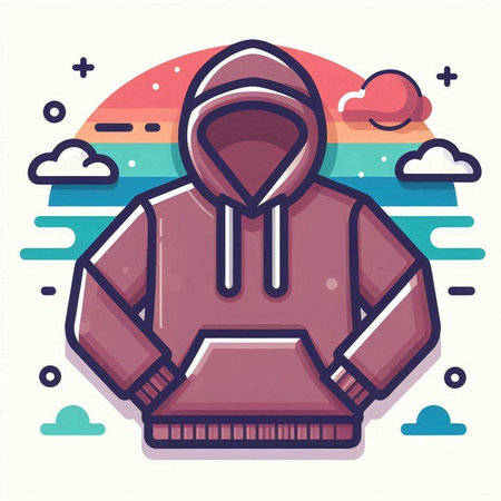 Vector illustration of a hooded jacket on a background of clouds and skyのイラスト素材