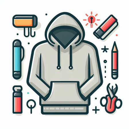 Hooded hoodie icon in line art style. Vector illustrationのイラスト素材