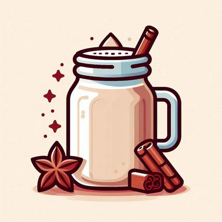 Mug of hot chocolate with cinnamon and star anise. Vector illustration.のイラスト素材