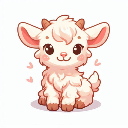 Cute cartoon kawaii alpaca. Vector illustration.のイラスト素材