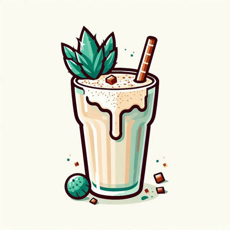 Milkshake with pineapple and ice in a glass. Vector illustration.のイラスト素材