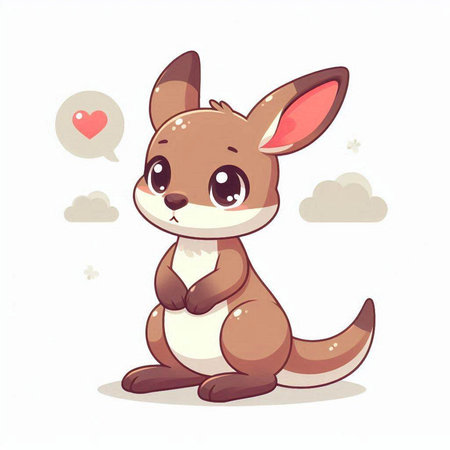 Cute kangaroo sitting on the ground. Vector illustration.のイラスト素材