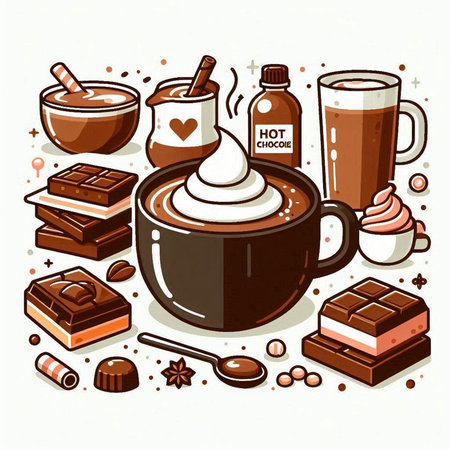 Coffee and chocolate icon set. Hand drawn vector illustration.のイラスト素材