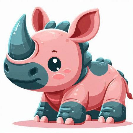 Cute cartoon baby rhinoceros. Vector illustration isolated on white background.のイラスト素材
